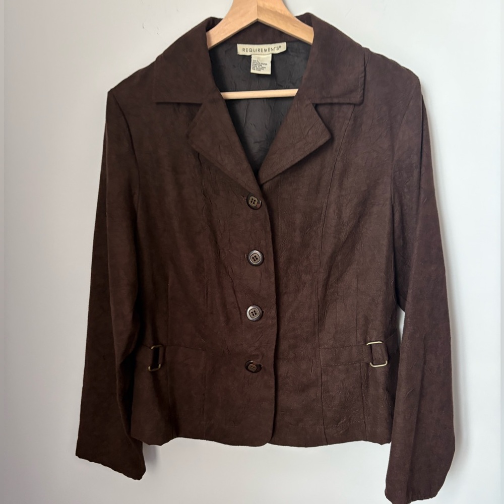Vintage Women’s Requirements Brown Blazer with Buckles and Unique Buttons Large